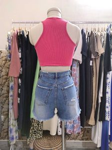 Distressed Denim High-Waisted Shorts