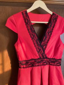 Red Lace Trim Dress