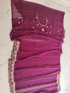 Beautiful Purple Saree with Lace Border