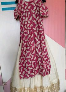 Pink & Silver Leaf Embroidered Indian Dress