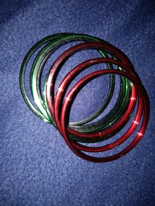 Red And Green Glass Bangles  Wrist 2.4 Size