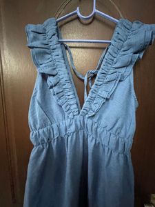 Blue Ruffle V-Neck Dress