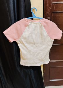 Pink &amp; White Ribbed T-Shirt
