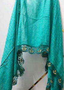 Green Checked Ethnic Dress Material