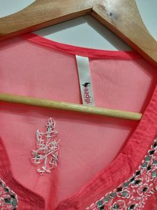 Saadgi Mirror Work Chikankari Embroidered Kurta