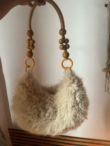 Fuzzy Cream Crescent Handbag