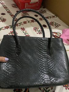 Black Snakeskin Print Handbag