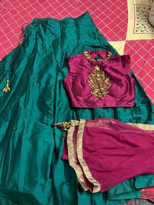 Stunning Teal Lehenga Choli with Pink Blouse