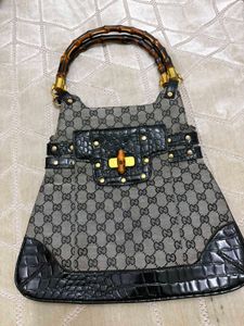 Gucci Bamboo Handle Monogram Shoulder Bag