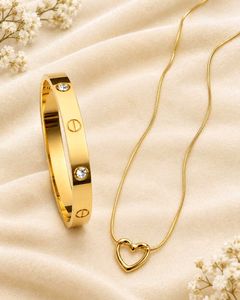 Combo of Gold plated bracelet and heart pendant