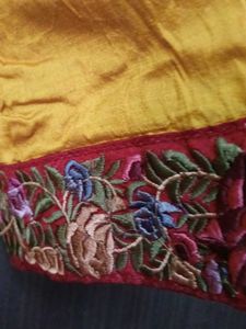 Orange Silk Kurta with Embroidered Neckline