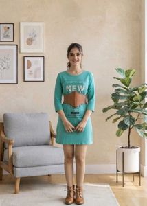 Casual Teal "NEW" Print T-shirt Dress