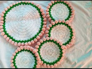 Crochet Pink Tulip Coasters Set