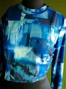 Shein Blue Abstract Print Crop Top