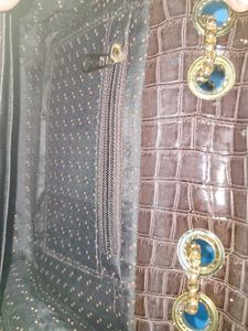 Brown croc print sling bag trendy