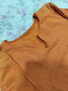 Orange Cotton Kurta with Batik Print