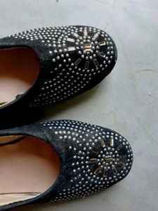 Black Wedge Heels with Rhinestones