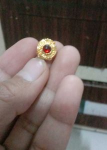 Gold-Tone Stud Earring with Red Stone