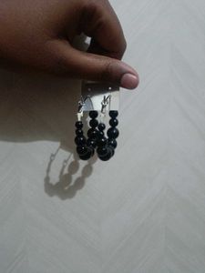 Chic Black Beaded Hoop Earrings