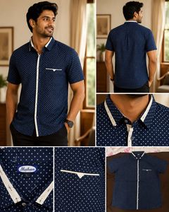 Men's Stylish Navy Blue Printed Shirt