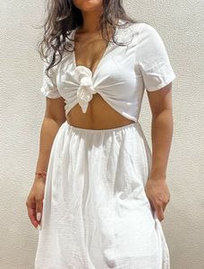 Chic White Tie-Front Cutout Dress