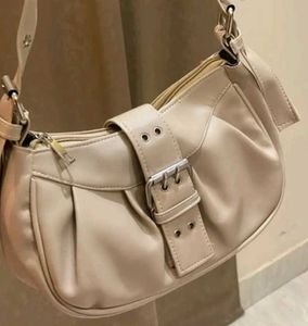 Chic Beige Hobo Bag with Buckle Detail