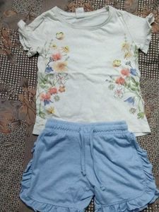 Combo Floral T-Shirt & Ruffled Shorts Set