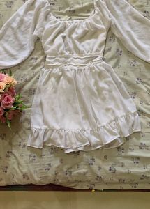 Chic White Puff Sleeve Mini Dress