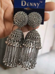 Oxidized Silver Jhumka Earrings