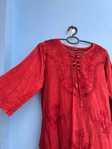 Red Embroidered Tunic Top