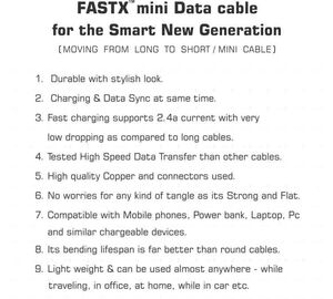 FASTX Lightning Cable 2.4 A 0.25 Meter PVC power B