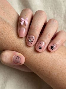 Cute Pink Square Press-On Nails  Puppy Paw &amp; Bow D