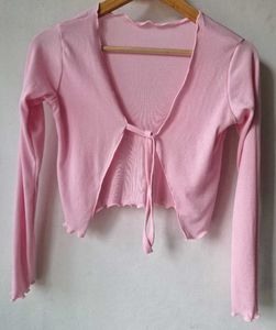 Pink Tie-Front Cropped Cardigan