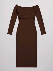 Chic Brown Off-Shoulder Long Sleeve Dress