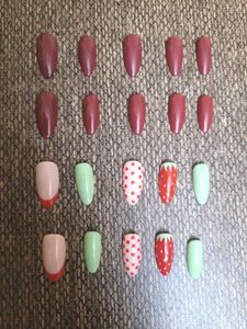 strawberry + dark red press on nail set