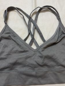 Gray Ribbed Sports Bra