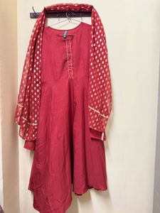Red Anarkali Kurta with Dupatta Set
