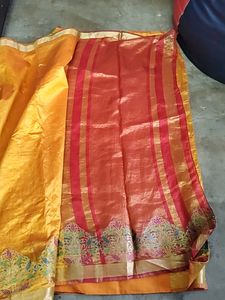 Elegant Orange Silk Saree with Floral Border