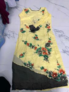 Hand-Painted Yellow Floral Kurta