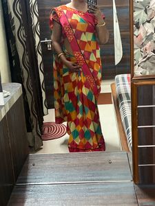 Vibrant Geometric Print Saree