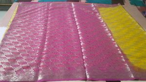 fix rate beautiful yellow and pink banarasi sari