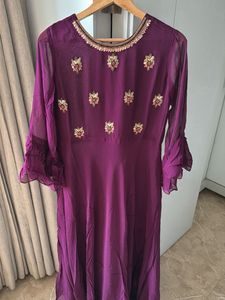 Purple Embroidered Ethnic Gown Set with Shrug