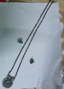Beautiful Silver Oxidised Mangalsutra With Earring