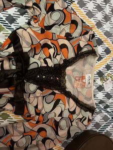 Retro Print Sheer Bell Sleeve Top