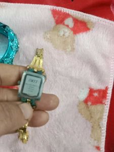 Vintage Teal Bangle &amp; Gold Watch Set