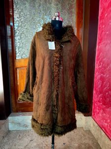 Boho Faux Fur Trim Brown Afghan Coat