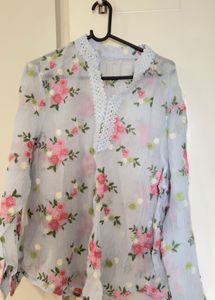 Floral embroidered Sheer Shirt