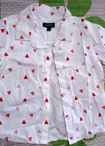 JUNIORS Cute Triangle Print Button-Up Shirt for Bo