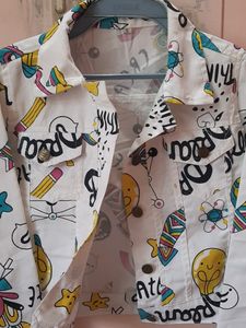 White Printed Denim Jacket