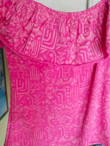 Boho Off-the-Shoulder Pink Tribal Print Top